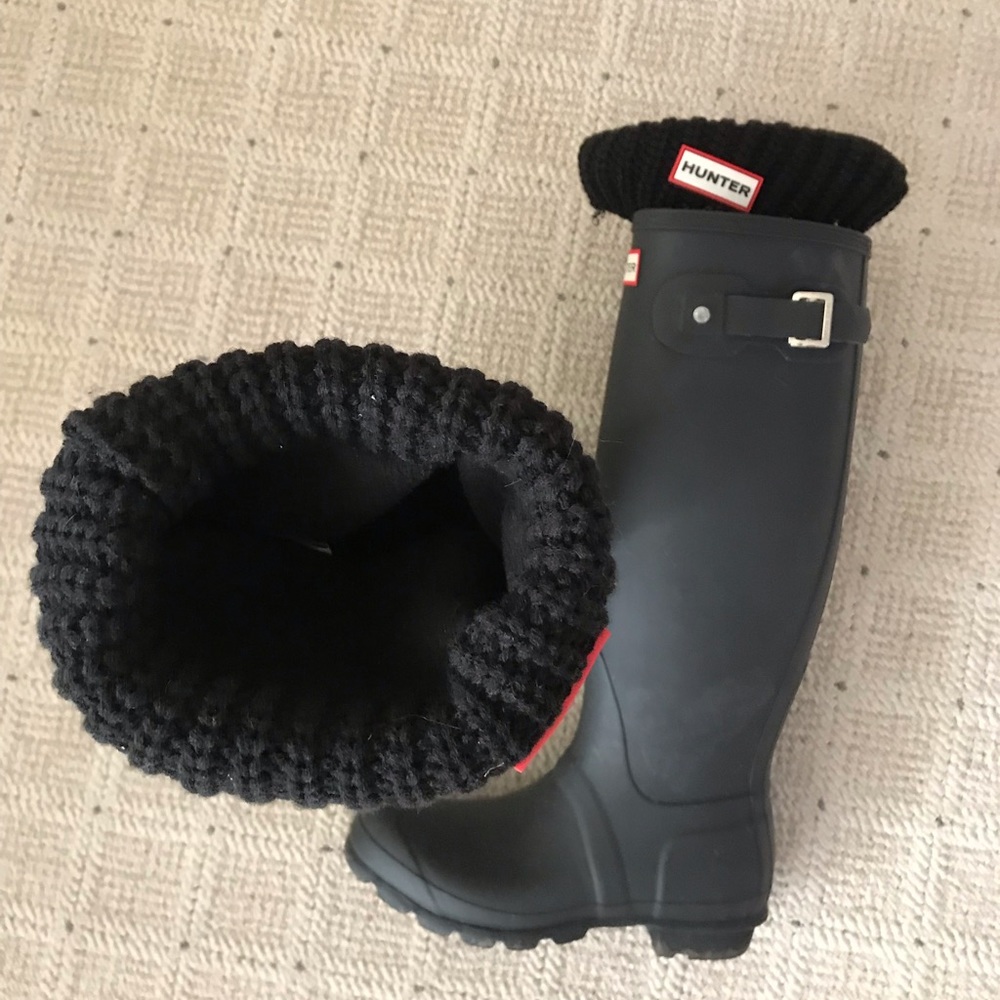 Tall Hunter boots and socks black